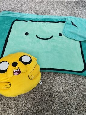 Adventure Time BMO Plush Throw with Jake Pillow Plush Set